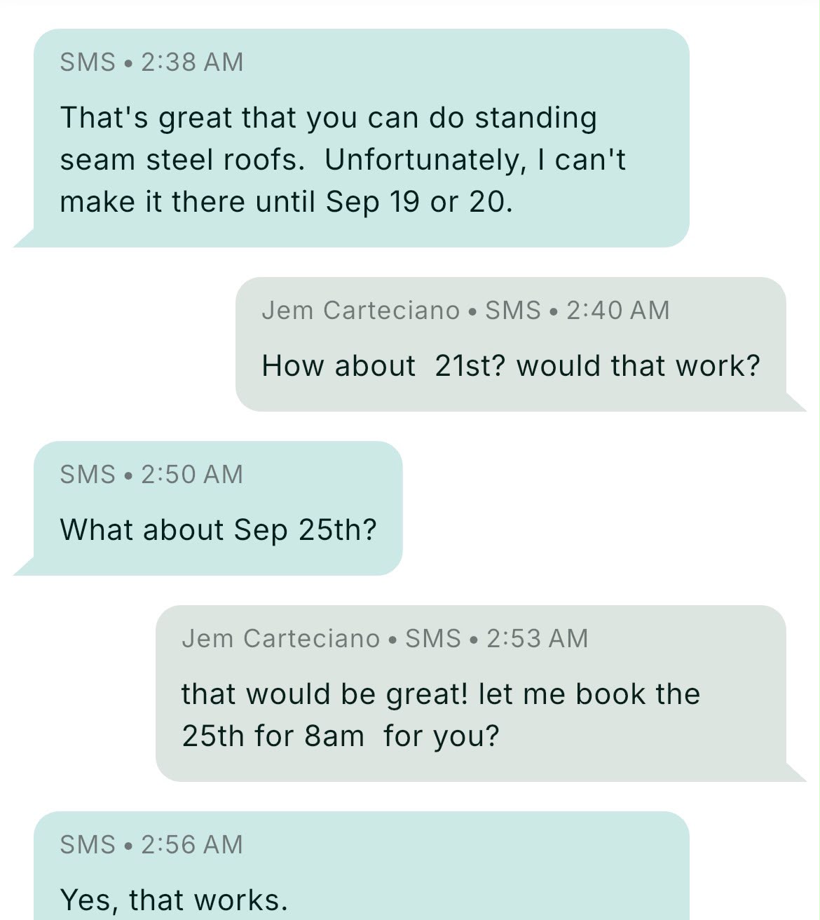 SMS Marketing client message: Appointment booked by text